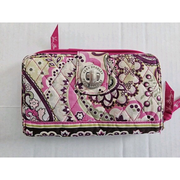 Vera Bradley Very Berry Zip Around Quilted Floral Wallet Twist Lock Retired HTF - Picture 1 of 15